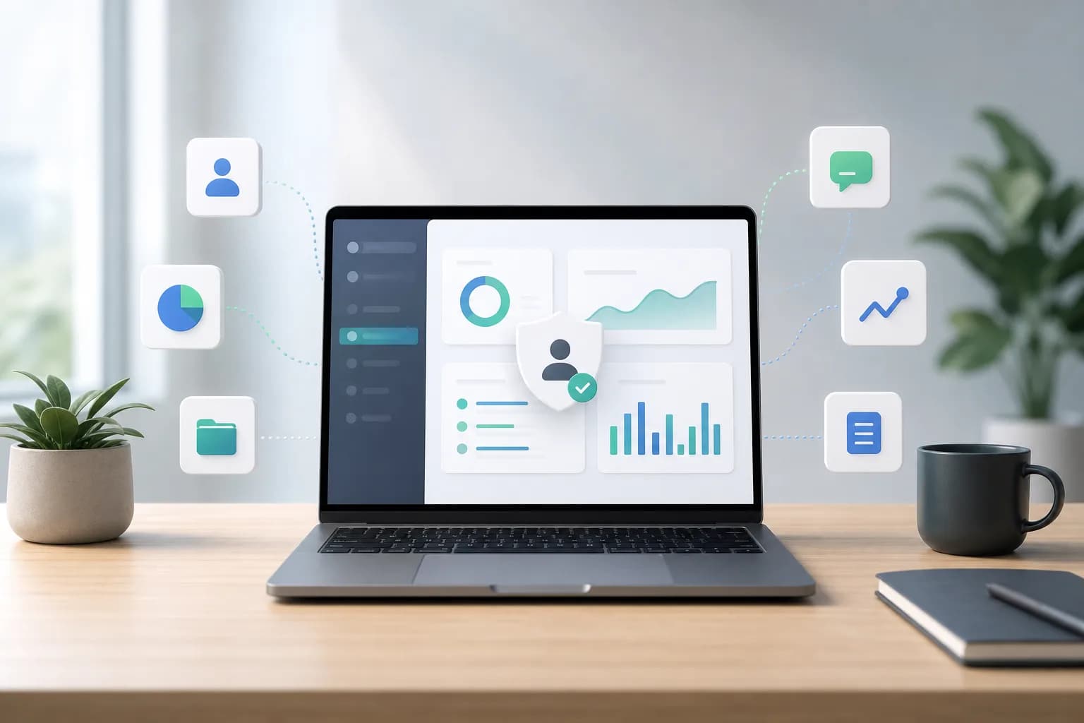 Connected business apps on a modern workspace dashboard