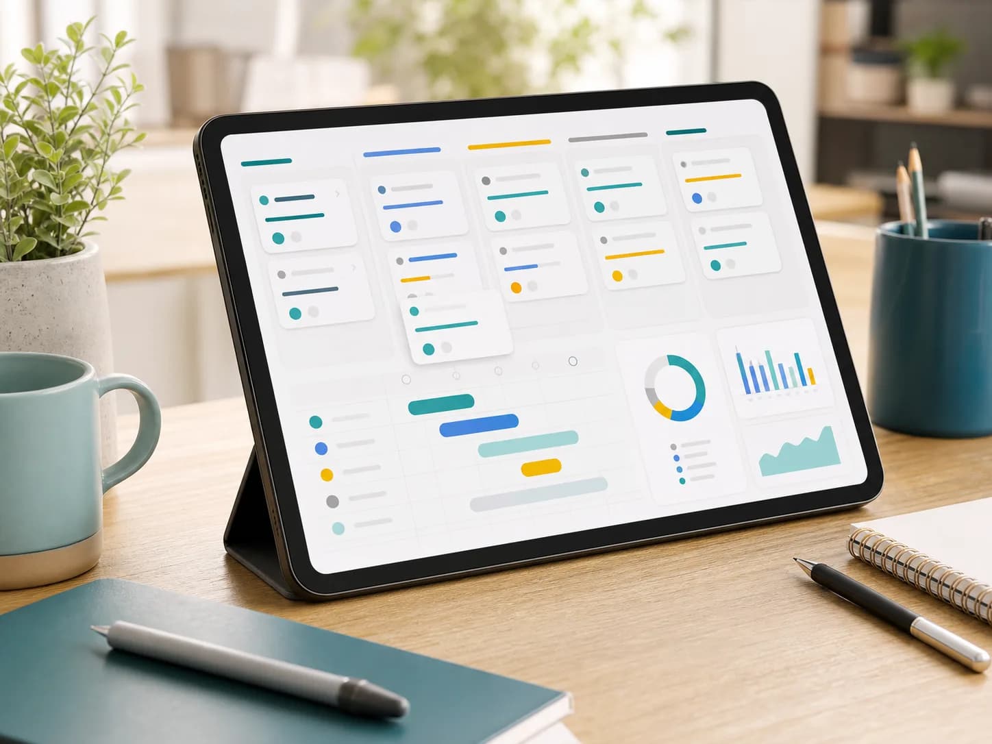 Project planning and team capacity dashboard on a tablet